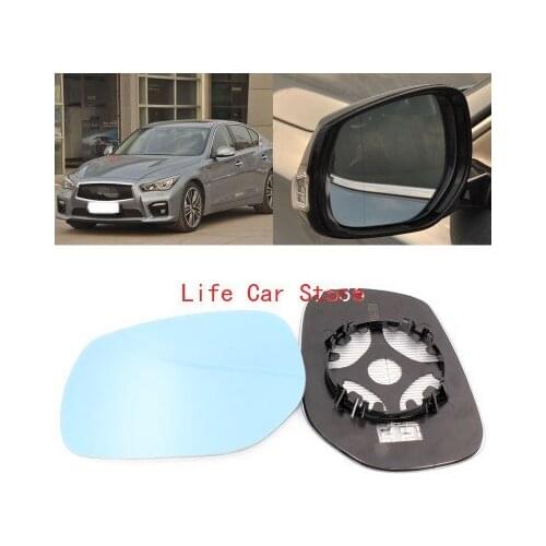 For Infiniti Q50 wide-angle reflective reversing lens Side View Door Mirror Blue Glass With Base Heated