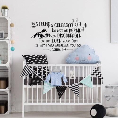 Joshua 1:9 Be Strong and Courageous Wall Decal Boys Wall Sticker Forest Nursery Decor Explorer Arrows Mountains Decaks G269