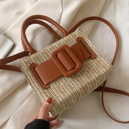 Elegant Female Contrast Color Tote Bag 2021 Summer New High-quality Straw Womens Designer Handbag Travel Shoulder Messenger Bag