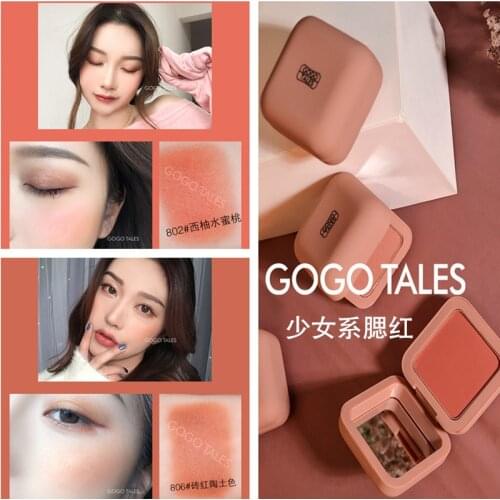 Gogo tales natural blusher powder nude makeup pigment orange peach pumpkin color waterproof long lasting compact blush BN155