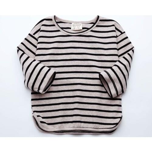 Cotton Spring Kids Girls T-shirt Children Long Sleeve Round Collar Striped Tees Baby Girl O-Neck T Shirt Tee Tops Lovely Clothes