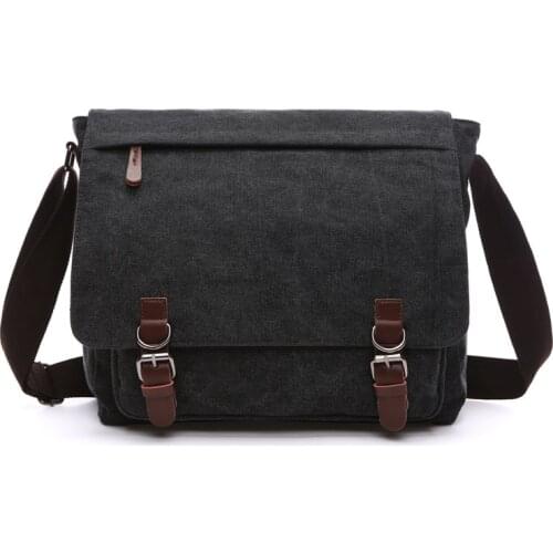 Cotton Canvas Leather Messenger bags Vintage Crossbody Bag Schoolbag Handbag Shoulder Bag