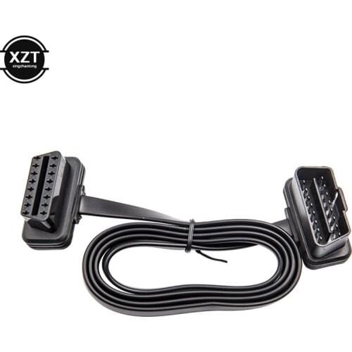 Flat Thin OBD Cable 16Pin ELM327 2 Interfaces Male To Female Elbow OBDII Extension Cable Diagnostic Scanner Connector New