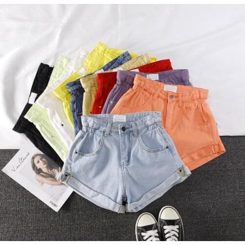Candy Colors Summer Beatch Shorts High Waist Loose Crimping Denim Short Pants Women Y2K 2021 Plus Size Blue Streetpants
