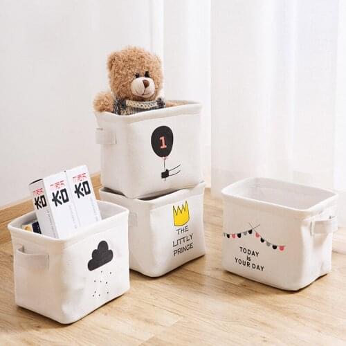 Portable Baby Toys Storage Basket Square Canvas Mac Cosmetic Organizer Boxes Folding Desktop Storage with Handle Free Shipping