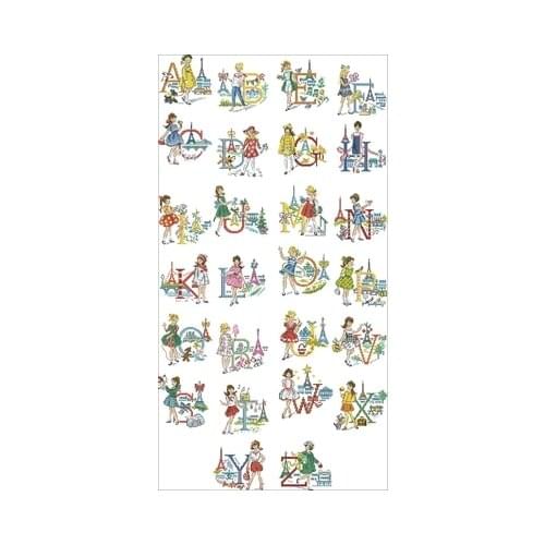 LBP-Paris Girl Alphabet ABC Needlework,For Embroidery,DIY 14CT Unprinted Arts Cross stitch kits Set Cross-Stitching Home Decor
