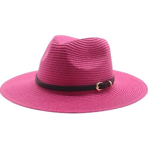 Summer straw hats panama solid yellow red grey band classic simple women hats men jazz caps outdoor dress church formal sun hats