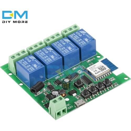 DC 5V-12V DC 7-32V USB 5V Wifi Relay Module 1/2/4 Channel Wireless Smart Switch 433MHZ Remote Control Switch Module for Home