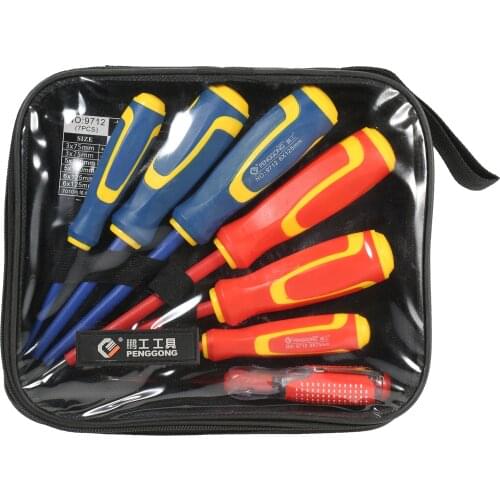 Handle Insulated Screwdriver Set 7-Piece Philips and Flat Head Screwdriver Kit with Voltage Tester for Electrician Service