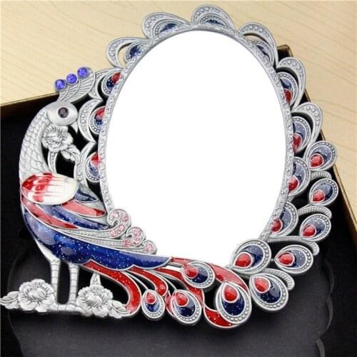 L127 Desktop Makeup Mirror Standing Mirror for Bedroom Folding Retro Euporen 3D Peacock Pattern Princess Mirror