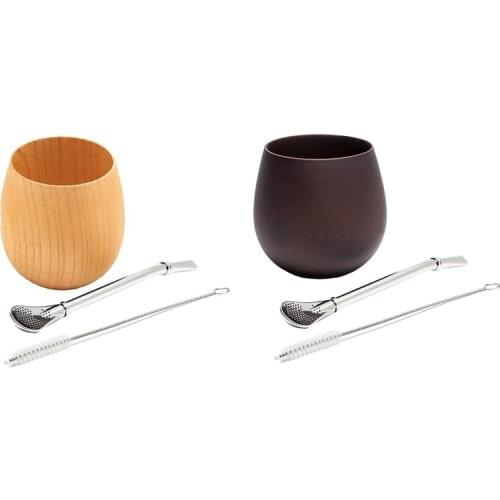 New Wooden Yerba Gourd Mate Tea Set Handmade Natural Wood Coffee Water Mate Cup with Spoon Straw Bombilla Brush 200ML