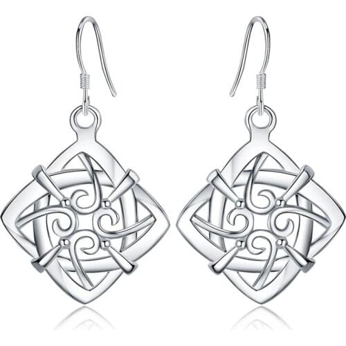 New Style 925 Silver Square Earrings Geometric Women Charm Jewelry Gift