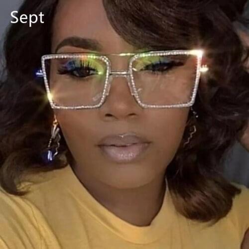 Sept Vintage Square Metal Luxury Shining Diamond Glasses Frame Women Fashion Handmade Eyeglasses Ladies