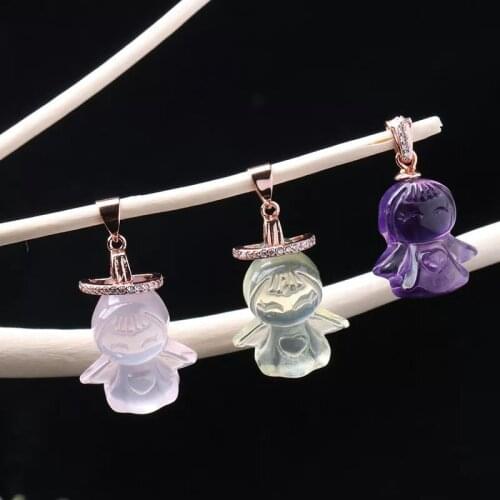 Natural Rose Quartz Citrine Amethyst Quartz Angel Pendant Necklace 19x15mm For Women Men Jewelry AAAAA