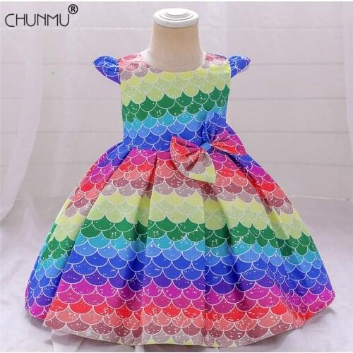 Baby Girls Baptism Dress Rainbow Gradient Newborn Princess Birthday Custumes Toddler Christening Flower Kids Dresses for Girls