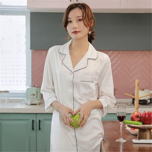 Sexy Nightgown solid color shirt night skirt female pijama home service summer night skirt thin section simple style nightdress