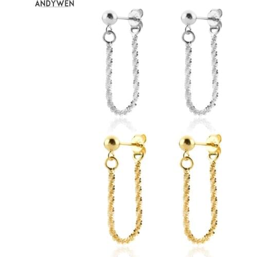 ANDYWEN 925 Sterling Silver Beads Chain Stud Earring Women Chain Female Piercing Pendiente Luxury Jewelry Gift Wedding Rock Puck