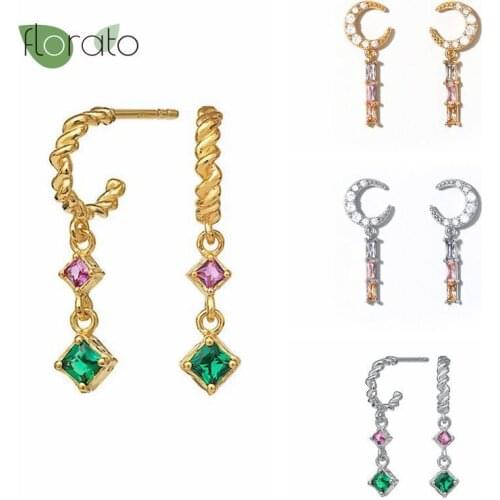 Luxury Wedding 925 Silver Ear Needle Jewelry Colorful Zircon Pendant Stud Earrings For Women Trendy Earrings Joyero Wholesale