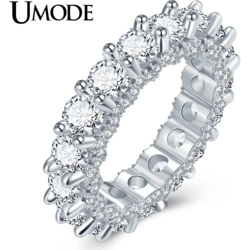UMODE Jewelry New Fashion Luxury Round Zircon Crystal Eternity Rings for Women CZ Wedding Band White Gold Jewelry AUR0579A