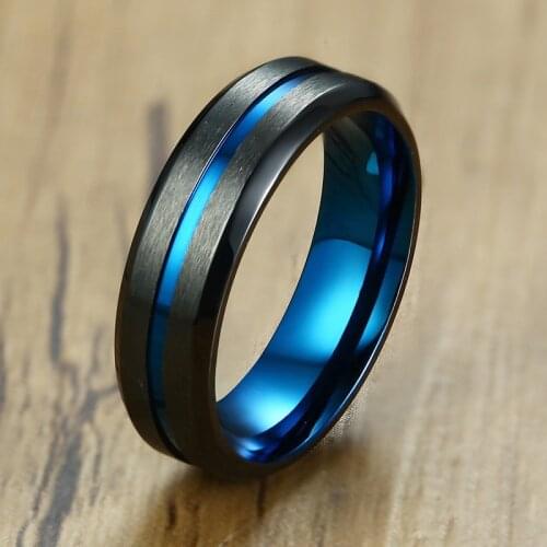 Unique Thin Blue Line Mens Ring Matte Finished Stainless Steel anillo masculino Gentleman Gifts Accessories