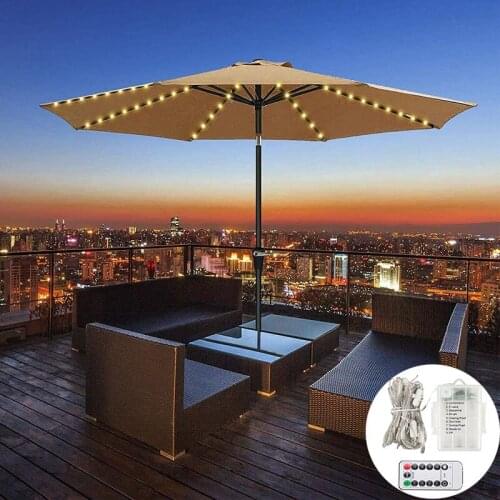 Parasol LED String Lights Waterproof 104 LED Remote Control Battery-Powered Outdoor Garden Tent Lights For Holiday Party Lights