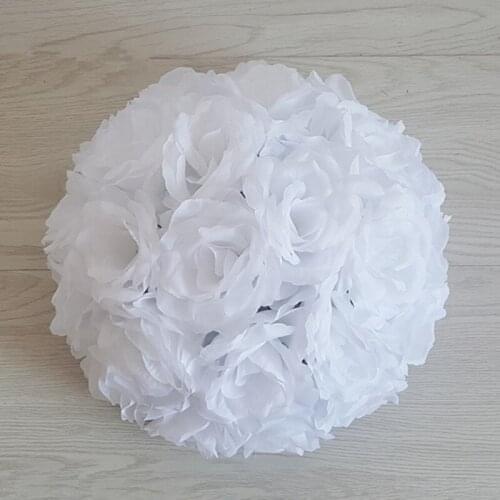 Upscale White Artificial Rose Silk Flower Ball Hanging Kissing Balls 30cm 12 Inch Dia Ball For Wedding Party Decoration Supplies