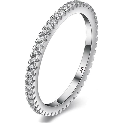 YANHUI 925 Solid Silver 1.5mm Width Round Ring With Full Circle Small Zirconia Diamond Women Thin Rings JZ094