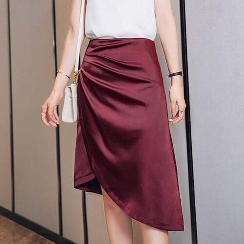 Black Midi Skirts Women Heavy Silk Vintage Femme Jupes High Waist Package Hip Office Lady Solid Jupe Longue Summer Long Skitr