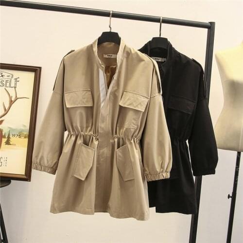 Womens Trench Coat Solid Color Plus Size Lady Coat 2020 Spring New Casual Windbreaker Coats Ladies Pocket Zip Tooling Outerwear