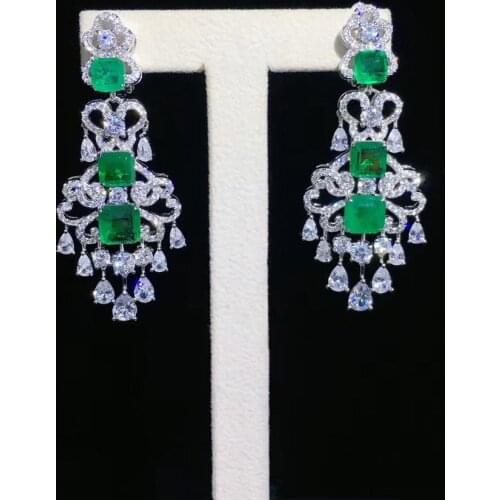 Vintage fancy gorgeous 925 sterling silver with cubic zircon drop earring long green color fine women jewelry party wedding