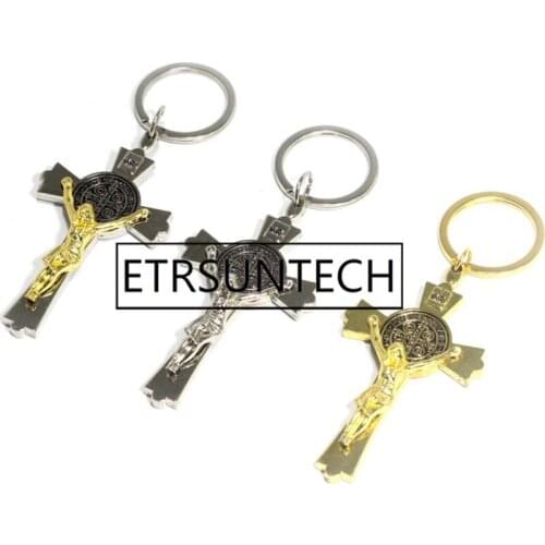 100pcs/lot metal christening cross Jesus keychain baby showers baptism event party gifts souvenirs supplies
