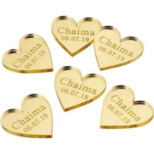30 pcs Personalized Engraved Name Card Mirror / Clear MR & MRS Surname Love Heart Wedding Table Decoration Favors Customized