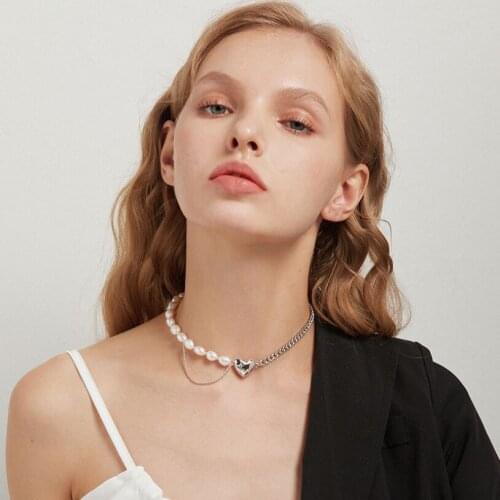 316L Stainless Steel Fashion Upscale Jewelry Natural Pearl Heart Zircon Charms Thick Chain Choker Necklaces Pendants For Women