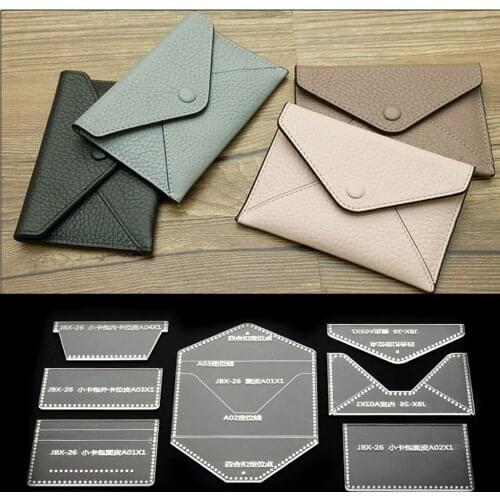7Pcs Business Card Bag Purse Acrylic Leather Handbag Template Leathercraft Sewing Pattern DIY