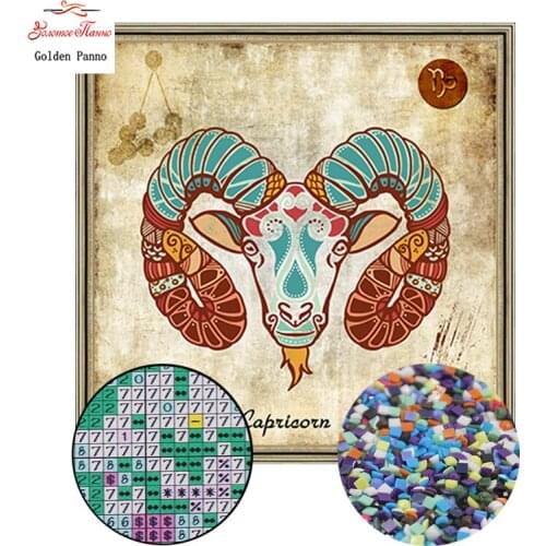Golden panno,5D,Full,square,DIY Diamond Embroidery,Diamond Painting,Cross Stitch,Diamond,Needlework,Capricorn 918