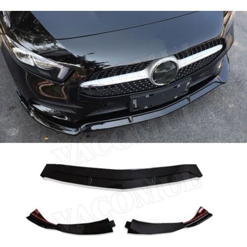 ABS Black Front Lip Spoiler for Mercedes-Benz A Class W177 Sport A45 AMG 2019 2020 Head Bumper Chin Splitters 3Pcs / Set