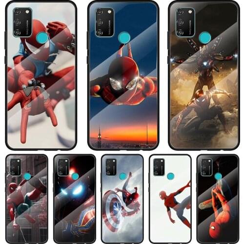 Spider Man Iron Man Tempered Glass Cover For Honor 30 20 10 9X 8X Pro Plus Lite Silicone Phone Case Coque