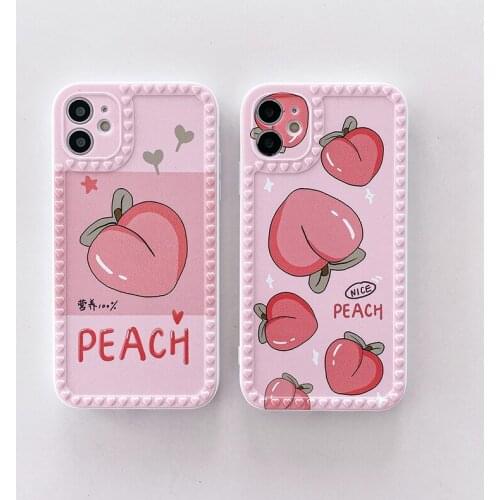 Heart Peach Korean Case For iphone 12 11 Pro 12Mini X XS MAX XR 8 7 6 PLUS SE 2020 Slim Soft Cover Square Phone Case Cap Coque