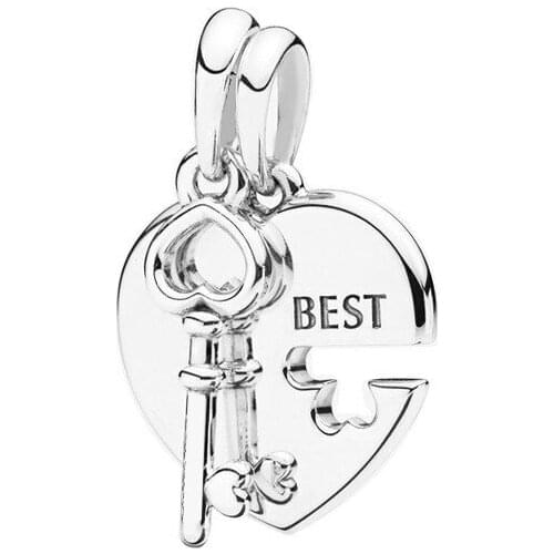 5Pair Fashion Silver Plated Friendship Love Heart Lock Key Couple Best Charms Fit DIY Women Bracelet Necklace Friend Lover Gift