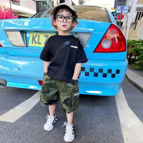 Kids Summer Clothes Sets Boy Cotton T-shirt Camouflage Shorts Suit Children Print Short Sleeve Sports Clothing Suit Outfit 3-15Y