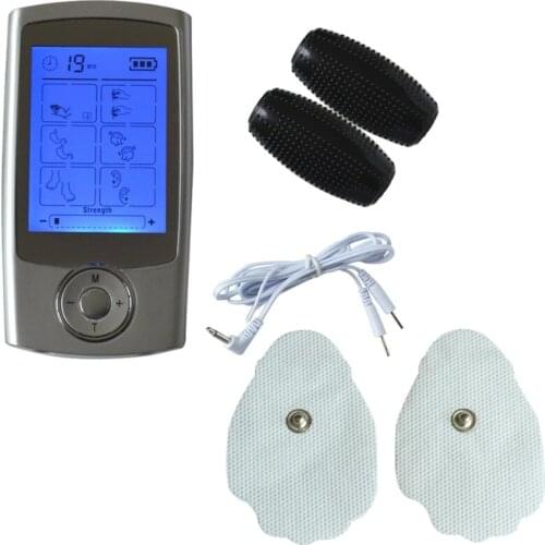 Dual Input Electronic Tens Massager Electrical Nerve Muscle Stimulator Full Body Relax Unit With Massage Roll 5Pair Training Pad