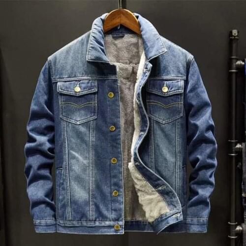 Men Light Blue Winter Jean Jackets Outerwear Warm Denim Coats New Men Large Size Wool Liner Thicker Winter Denim Jackets Size6XL