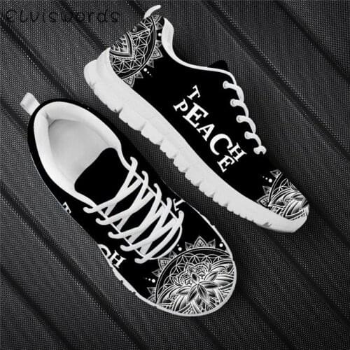ELVISWORDS Teach Peace Design Fashionable Walking Shoes for Ladies Womens Lightweight Air Mesh Sneakers Feamle Lace-up Footwear
