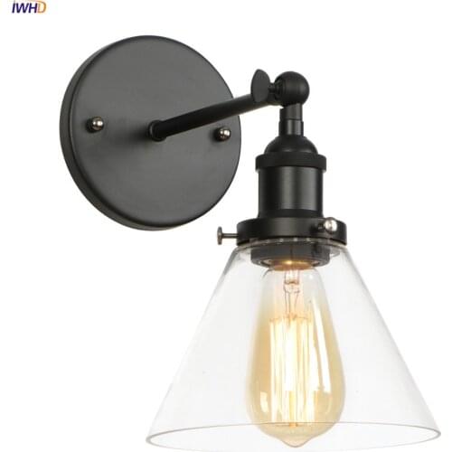 IWHD Wandlamp Black Retro Wall Lights For Home Lighting Bathroom Mirror Stair Light Glass Loft Vintage Wall Lamps Sconce Edison