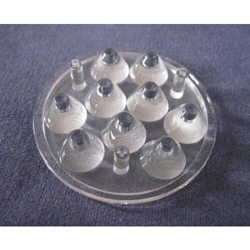 #JRTB-49.7 High quality LED Lens 9P, PMMA materials, Lens size: 49.7X12.3mm, 30 degree, Mesh surface, With base feet
