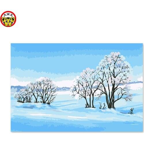 Painting by numbers art paint by number living room decorated winter snow Computer illustration modern cool tone painting by nu