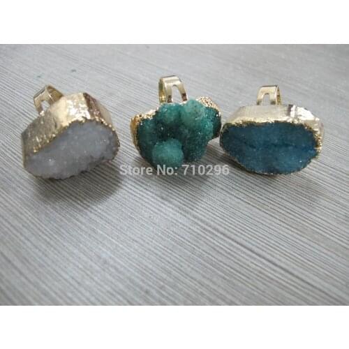 Wholesale Bulk Price High quality Natural Geode Drusy Cluster Ring Gold ring 10pcs/lot Can Mixed color