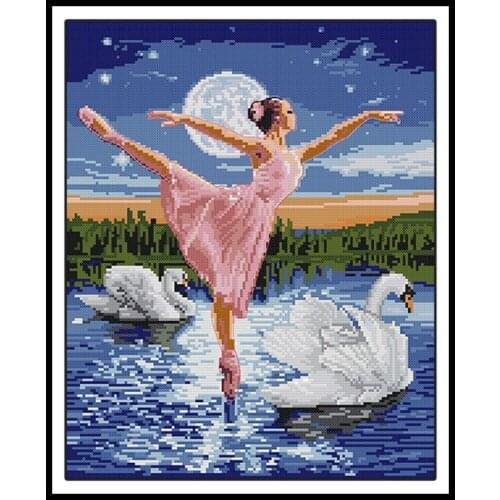 Swan Lake of Ballet Printed Paintings Needlework 14CT 11CT Counted Cross Stitch Kit for Embroidery Kit DIY Handmade Cross Stitch