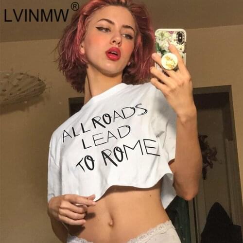 LVINMW Crew Neck Short Sleeve Letters Print Simple Daily Tees Casual Loose White Woman T Shirts For Summer Navel Tops Streetwear