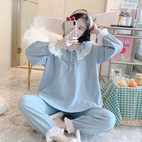 Sweet Lace Cotton Maternity Nursing Pajamas Suits Breastfeeding Sleepwear for Pregnant Women Mother Pregnancy Feeding Lounge